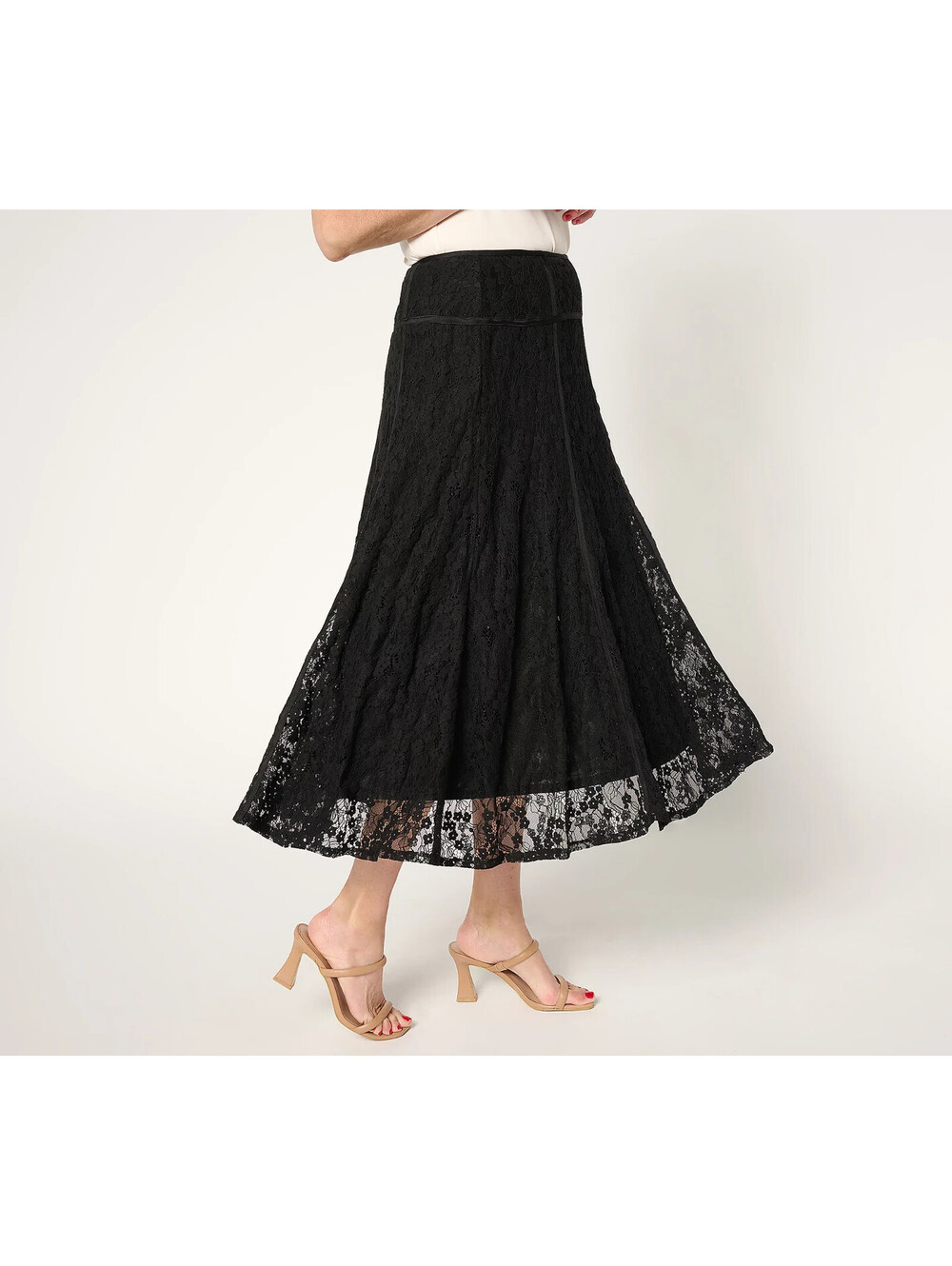 Susan Graver Occasions Regular Lace Midi Skirt w/ Piping Detail Sizwe 10